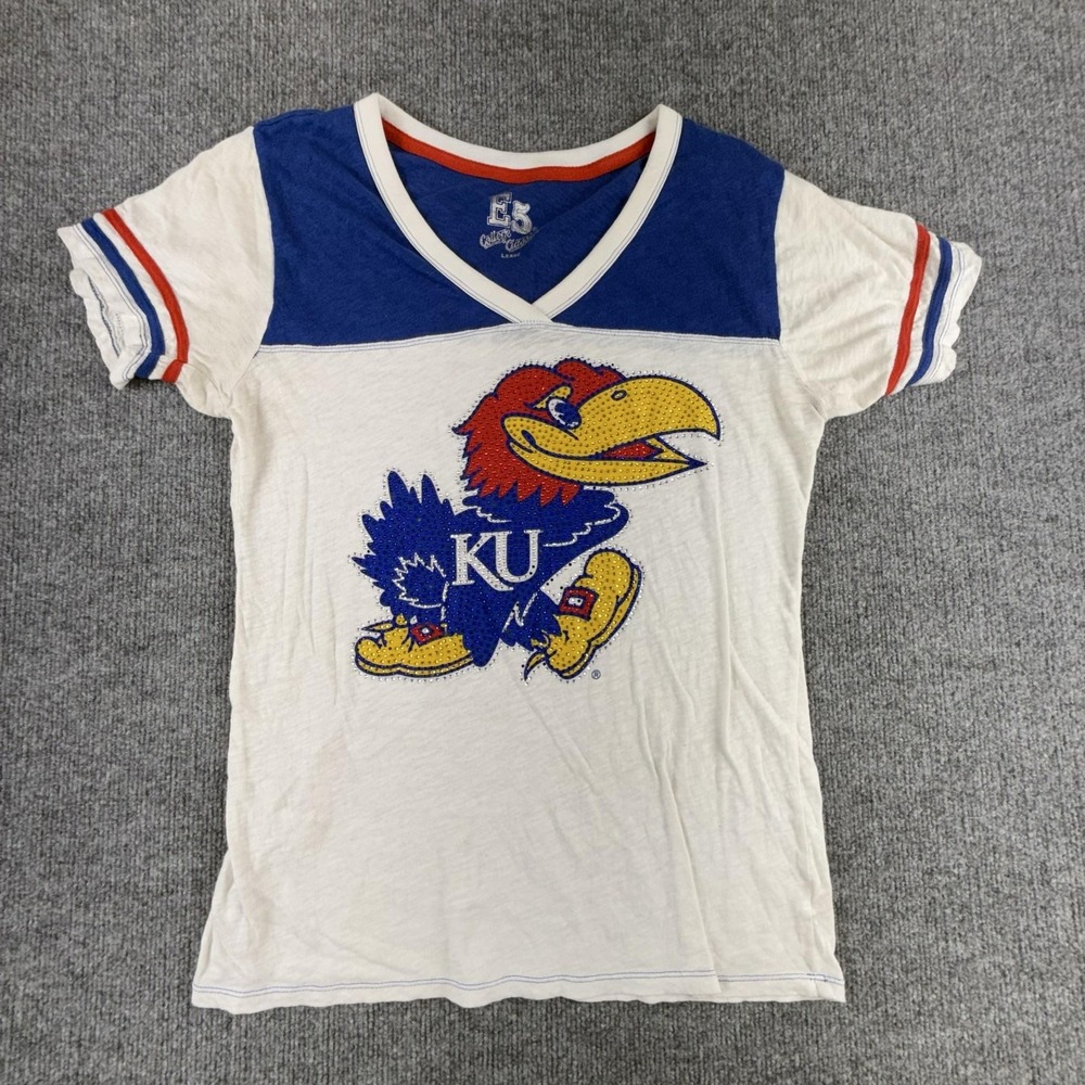 Kansas Jayhawks Shirt Womens Large White NCAA Basketball E5 College Classics Tee